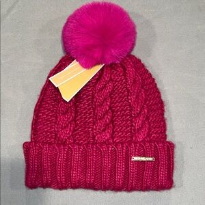 Michael Kors Fuchsia Knit Beanie with Pom Pom